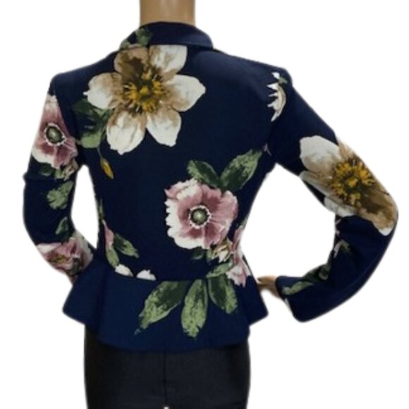 HAVE Navy Floral Stretch Blazer with Asymmetrical Zip - Picture 5 of 6